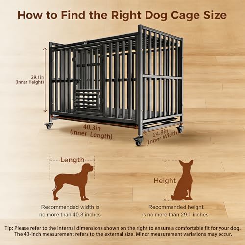 heavy duty dog crate, 43'' large indestructible cage shown in use