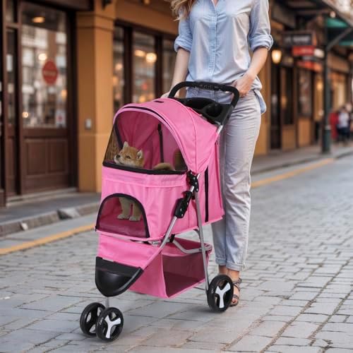 lemy foldable pet stroller,3 wheels cat/dog stroller with, front angle view