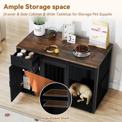 verano garden 44" dog crate furniture, dog kennel, close-up detail