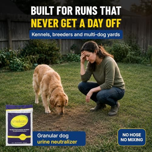 smelleze yard & outdoor pet urine odor absorber shown in use