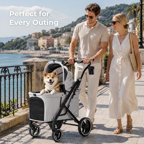 x6 pet stroller for medium large pets up shown in use