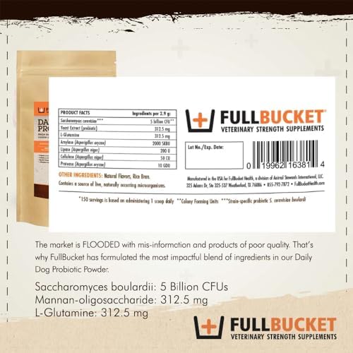 fullbucket daily dog probiotic 150 servings - support showing dimensions