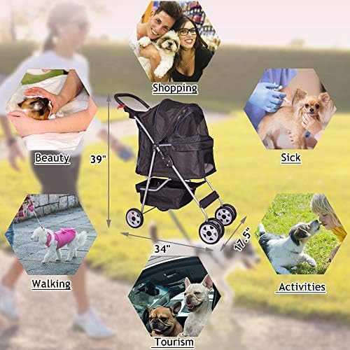 4 wheel pet stroller cat dog cage stroller showing dimensions