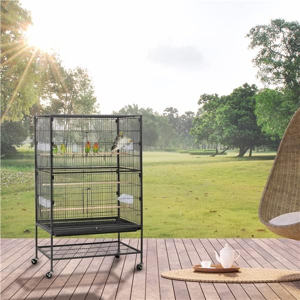 aviary on stand large bird cage on wheels shown in use