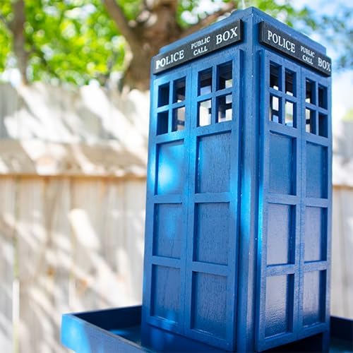 police box bird feeder showing dimensions