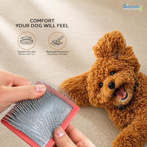 diamondg slicker brush for dogs - long pin, side view