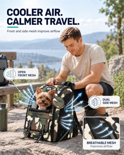dog backpack carrier with ergonomic support, padded straps, side view