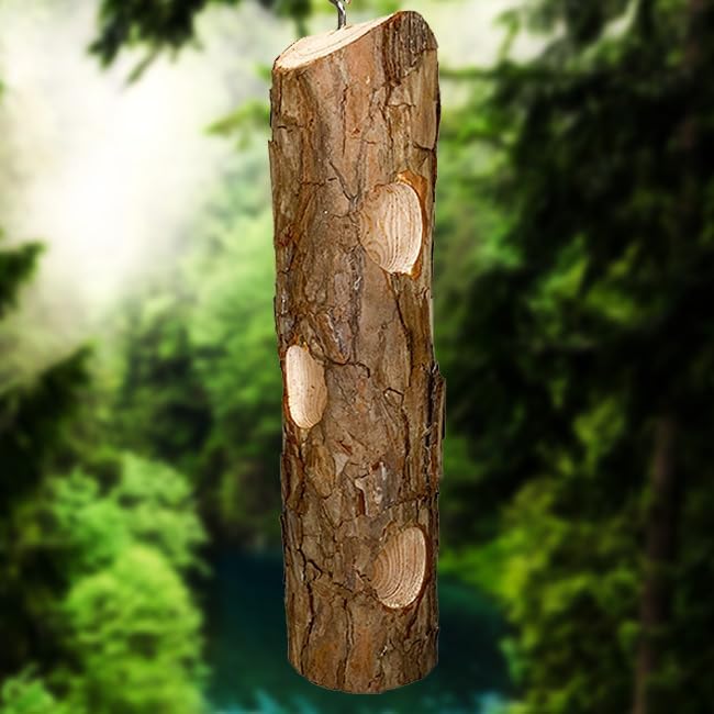 cedar suet log feeder by prime retreat, side view