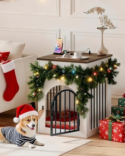 choezon dog crate furniture, wooden dog kennel with shown in use
