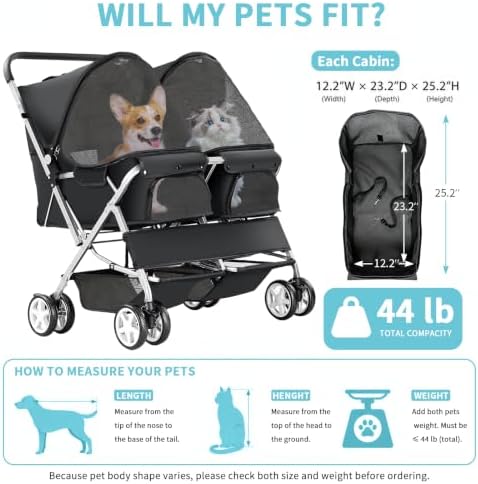 double pet stroller for 2 dogs & cats, close-up detail