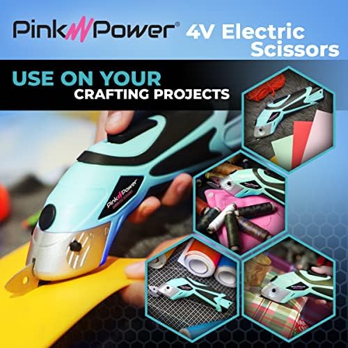 pink power electric fabric scissors and rotary cutter, side view