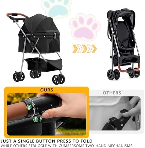 pet stroller for small/medium dogs and cats,black, side view
