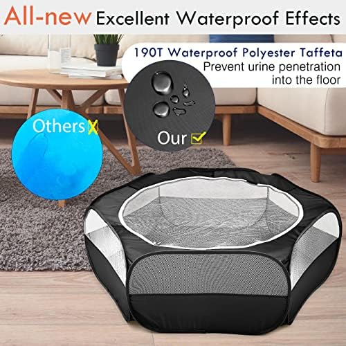 pawaboo small animal playpen with zippered cover, black, side view