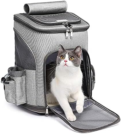 wheeled pet carrier backpack pet stroller, travel carrier on a desk or shelf