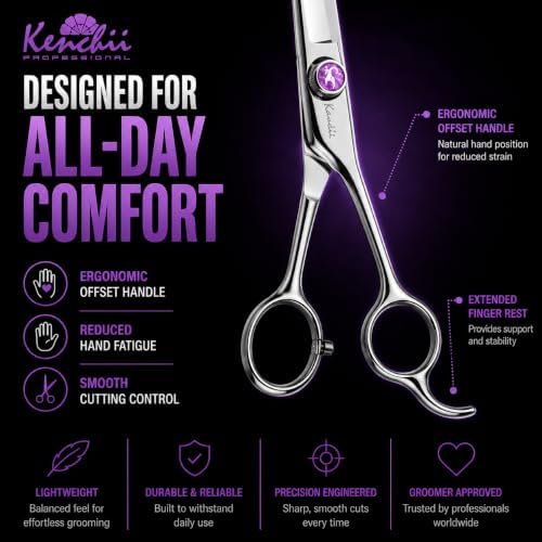 kenchii scorpion dog grooming scissors 8in straight, micro-serrated, side view