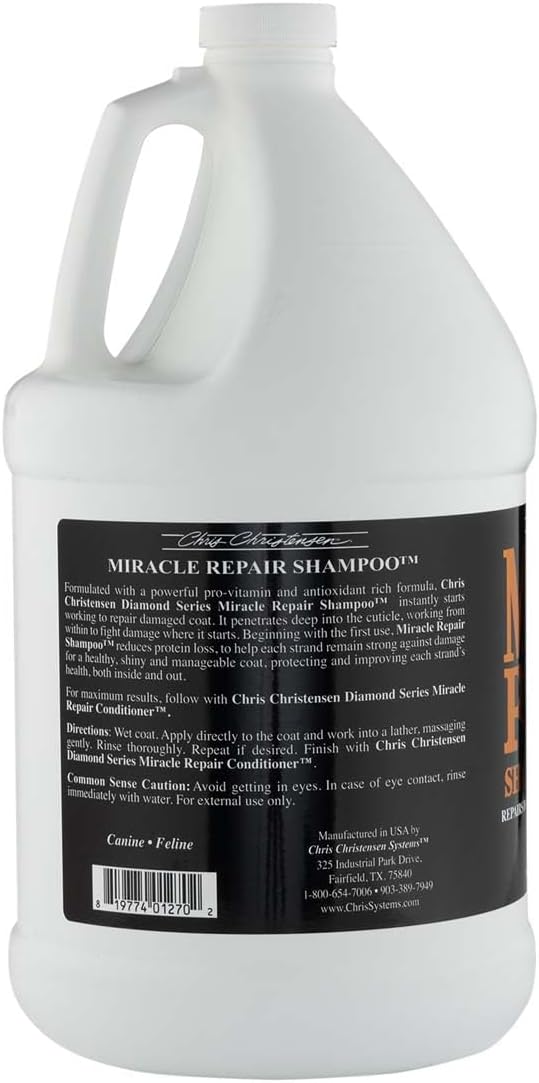 chris christensen diamond series miracle repair dog shampoo shown in use