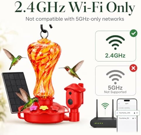 smart glass hummingbird feeder with camera, 2k hd, side view