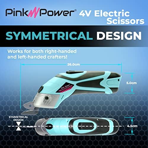 pink power electric fabric scissors and rotary cutter, close-up detail