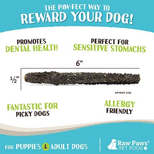 raw paws green lamb tripe sticks for dogs, close-up detail