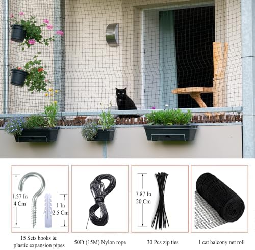 20 ft cat netting balcony, no steel wire, close-up detail