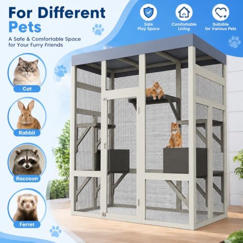 70" large outdoor catio cat enclosure, wood cat, package contents