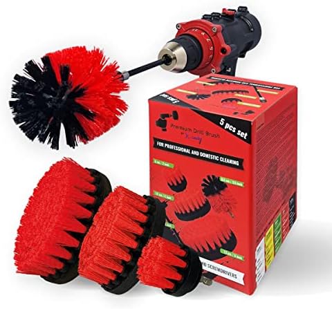 premium drill brush professional – stiff 5-piece set shown in use