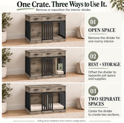 kepptory furniture dog crate for medium or 2, side view