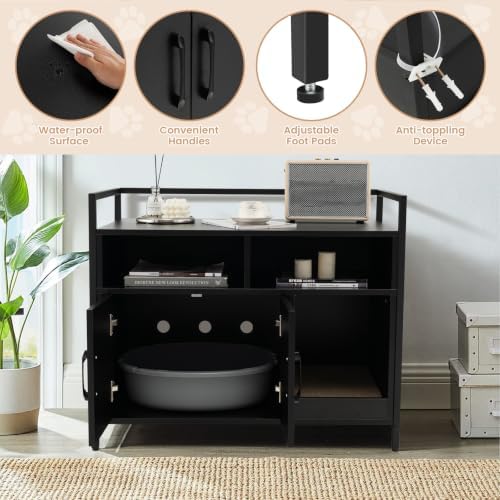 giantex cat litter box enclosure, hidden cat cabinet showing dimensions