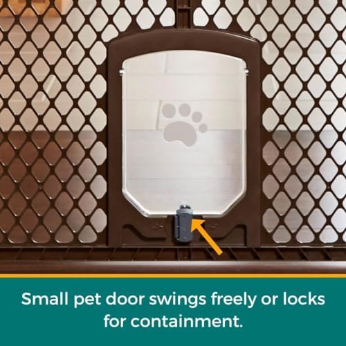 mypet extra wide dog gate with small pet, close-up detail