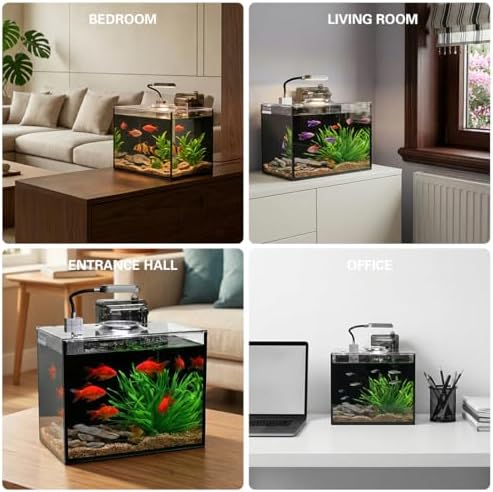 1.8 gallon fish tank with light,filter,lid,landscape accessories, close-up detail