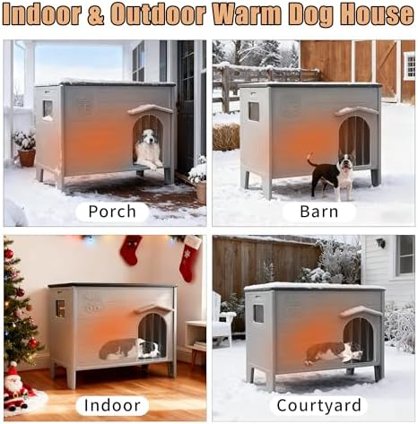 plastic dog house for outdoor indoor with insulated, front angle view