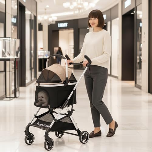 small pet stroller for dogs & cats under shown in use