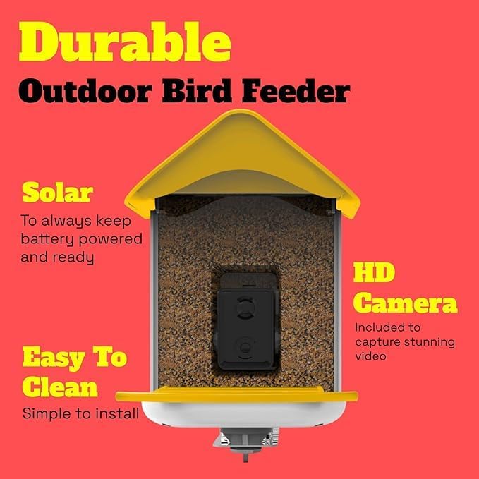 smart bird feeder with camera solar powered, side view