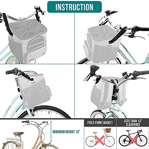 petami dog bike basket, soft-sided ventilated pet carrier showing dimensions