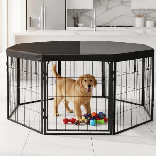 dog playpen w/octagon top shade cover - 24, side view