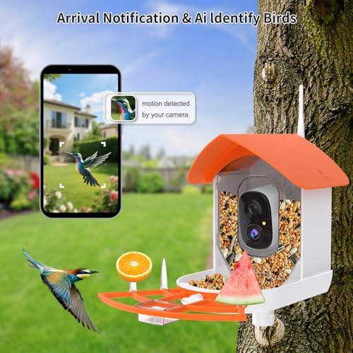 fazoxo bird feeder with camera,birds house camera,solar powered,orange shown in use