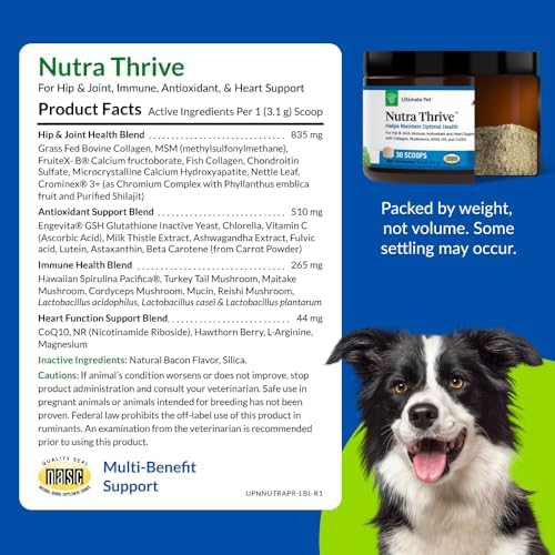 ultimate pet nutrition nutra thrive canine multivitamin powder showing dimensions