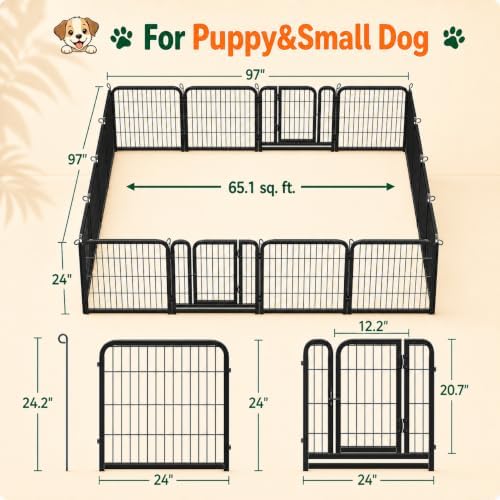 yaheetech dog playpen 24in 16 panels pet fence showing dimensions