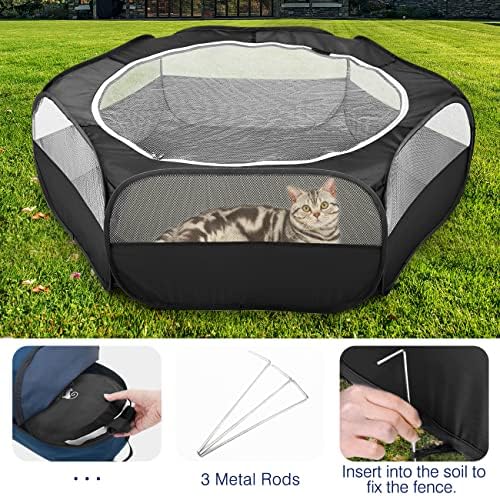pawaboo small animal playpen with zippered cover, black showing dimensions