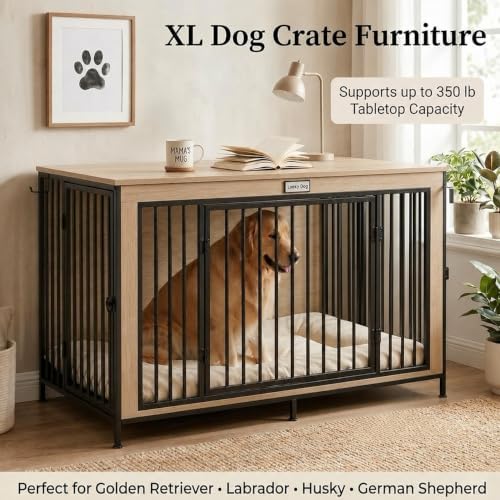 48" xl dog crate furniture for large dogs,farmhouse, close-up detail