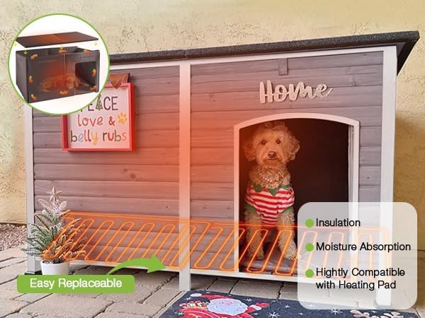 heated dog house outdoor 59.1" extra large 100%, close-up detail