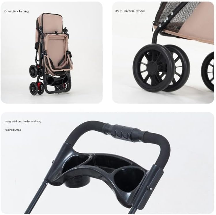 double pet stroller for dogs and cats, one-hand showing dimensions
