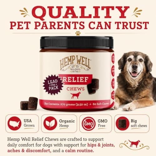 hemp well relief dog soft chews with organic showing dimensions