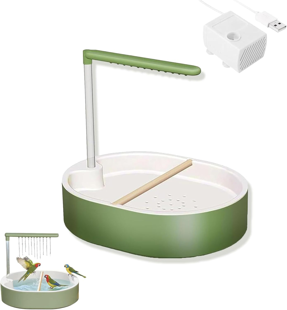 parrot shower, automatic parakeet bird bath with pump, main product view