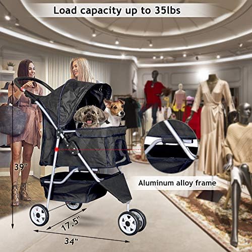 dkeli 3-wheel pet stroller, lightweight foldable dog stroller, side view