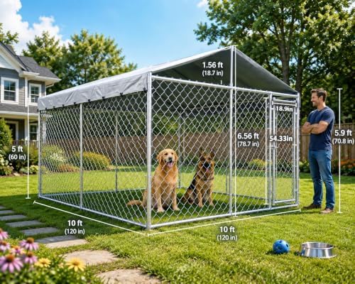 10x10ft extra large dog kennel outdoor, heavy-duty outside shown in use