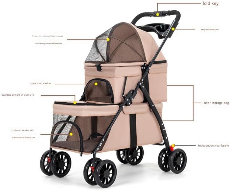 double pet stroller for dogs and cats, one-hand, side view