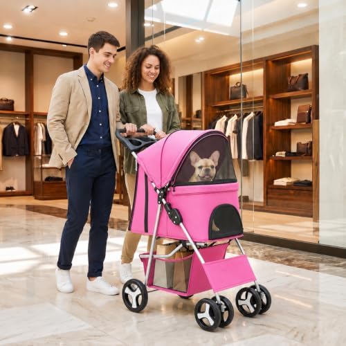 pet stroller 4 wheels dog cat stroller for, front angle view