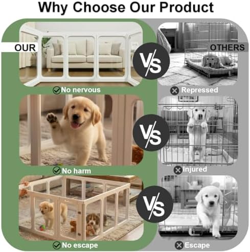 clear acrylic plastic dog playpen, 23.6“ h lightweight shown in use