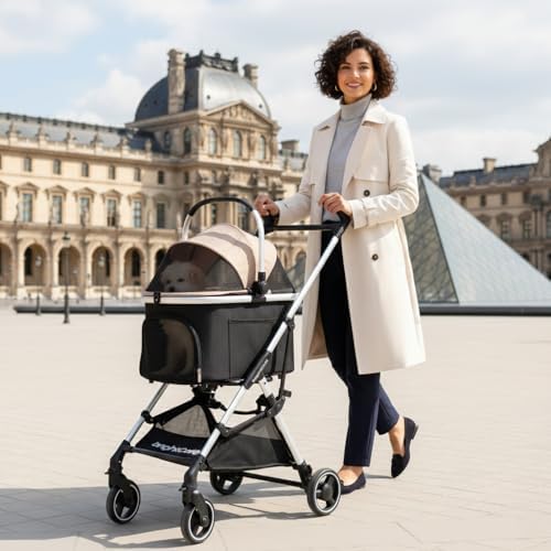 small pet stroller for dogs & cats under, front angle view